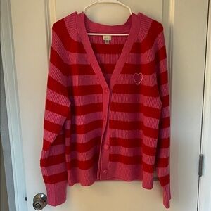 a new day Red and Pink Striped Cardigan